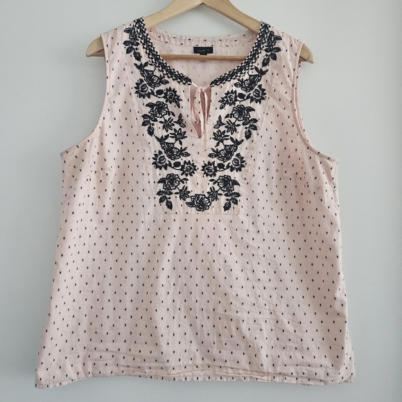 Talbots Tops - Talbots Embroidered Split Neck Top - Dotty Stripe